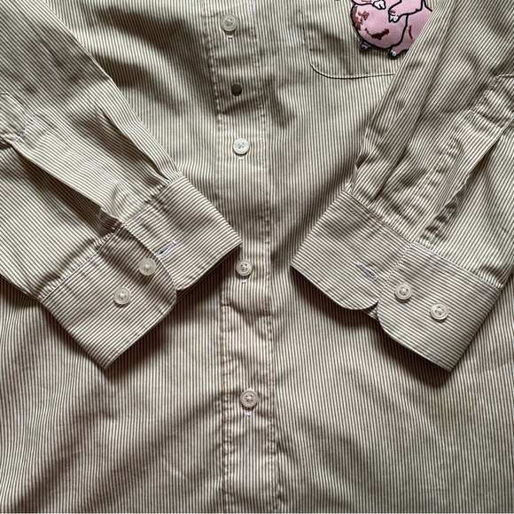 Las Olas Pigs Piggies Patches Button Down Shirt Women Small Tan Stripes‎ - Picture 8 of 10